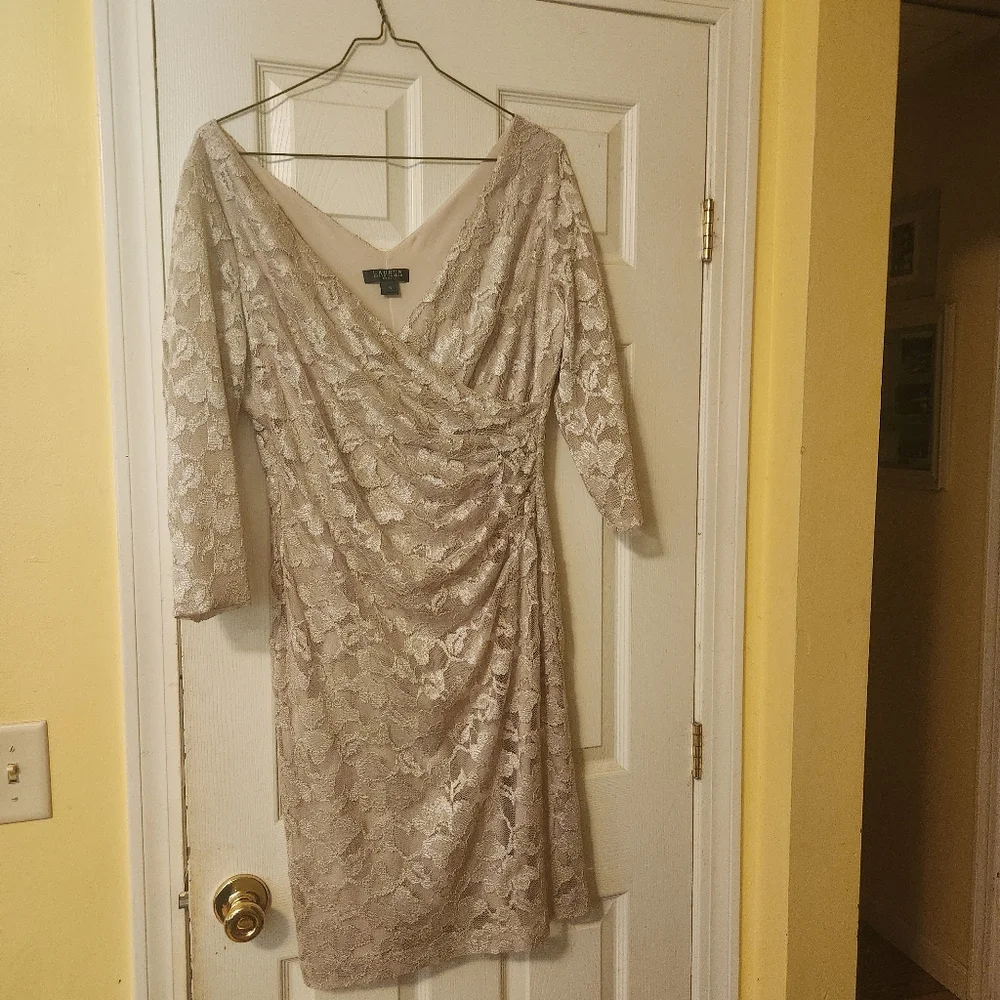 Ralph Lauren tan lace dress size 16 - Picture 3 of 6